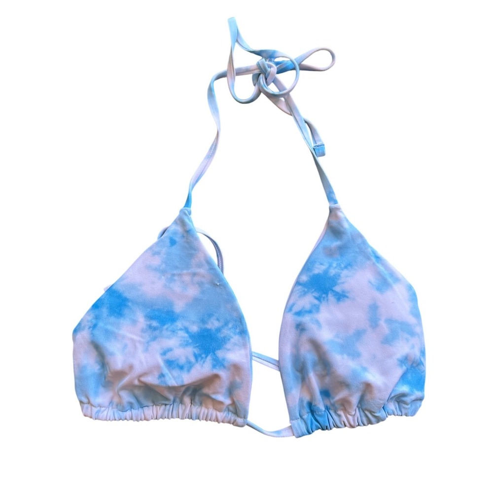 SHEIN Blue White Tie Dye Cloud Triangle Bikini Top Halter‎ Swimwear Size M